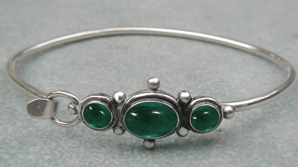 Sterling Silver Victorian Inspired Strap Latch Spring Hook Bangle Bracelet with Fluorite